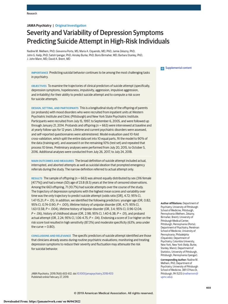 Predicting Suicide Risk in Depression | PDF | Mental Disorder | Major ...