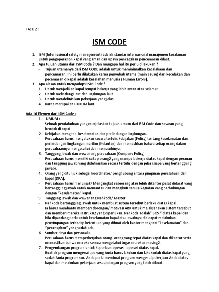 Task 2 - ISM Code | PDF