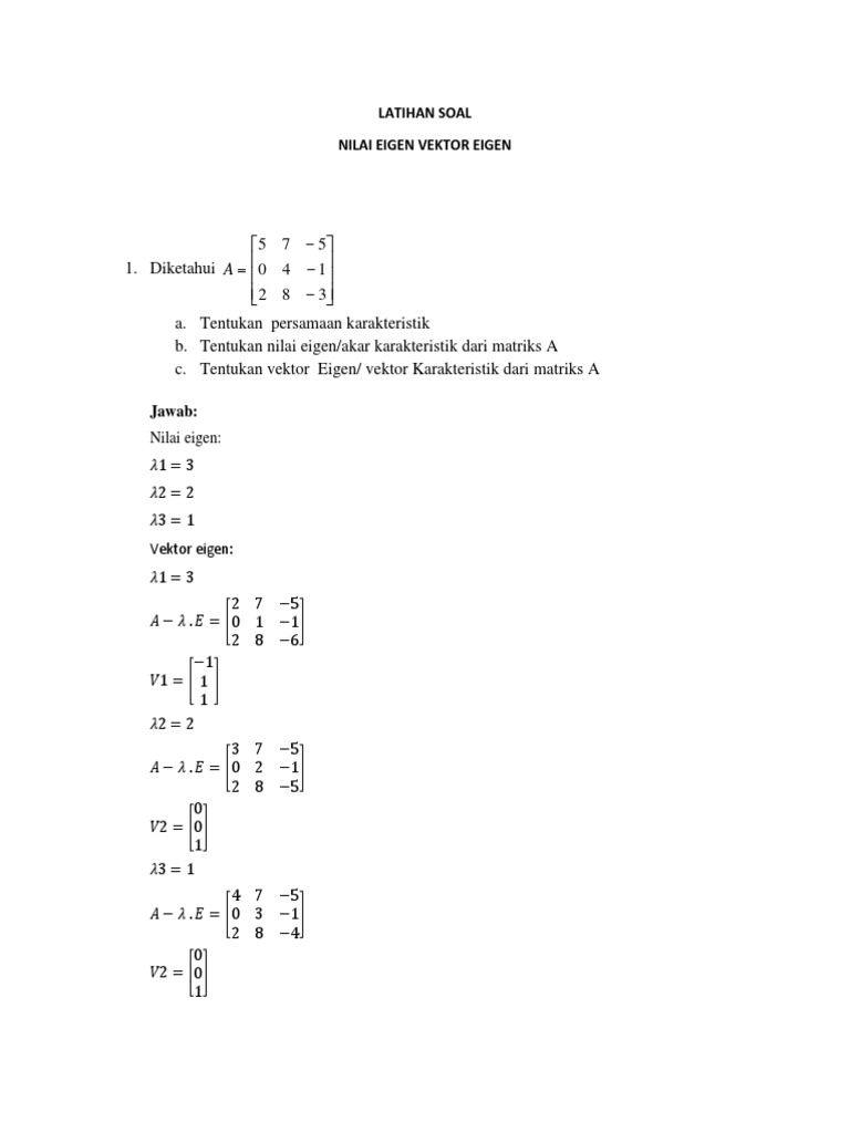 LATIHAN SOAL - Nilai Eigen Dan Vektor Eigen | PDF