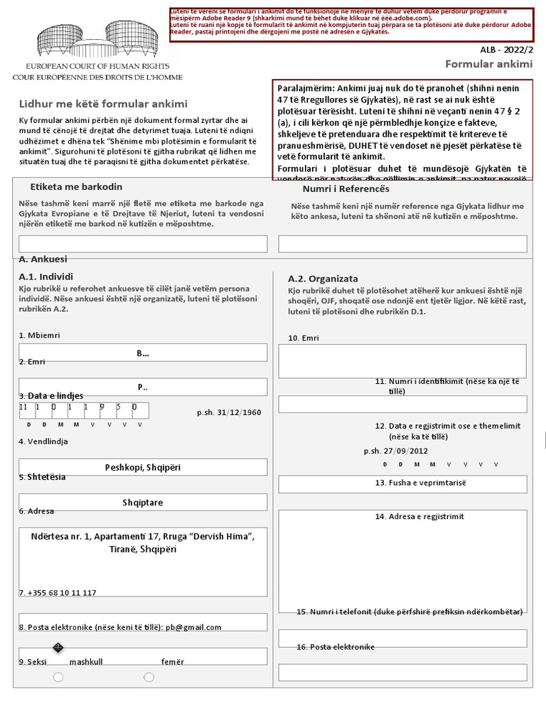 Rea Hoxha Formular Aplikimi Ankim GJEDNJ - 27.02.2023 | PDF