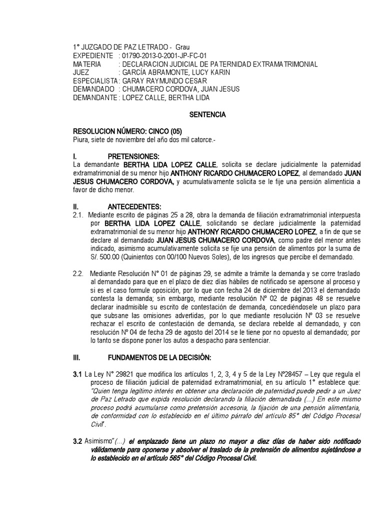 Sentencia de Alimentos PDF Demanda judicial Pensión alimenticia