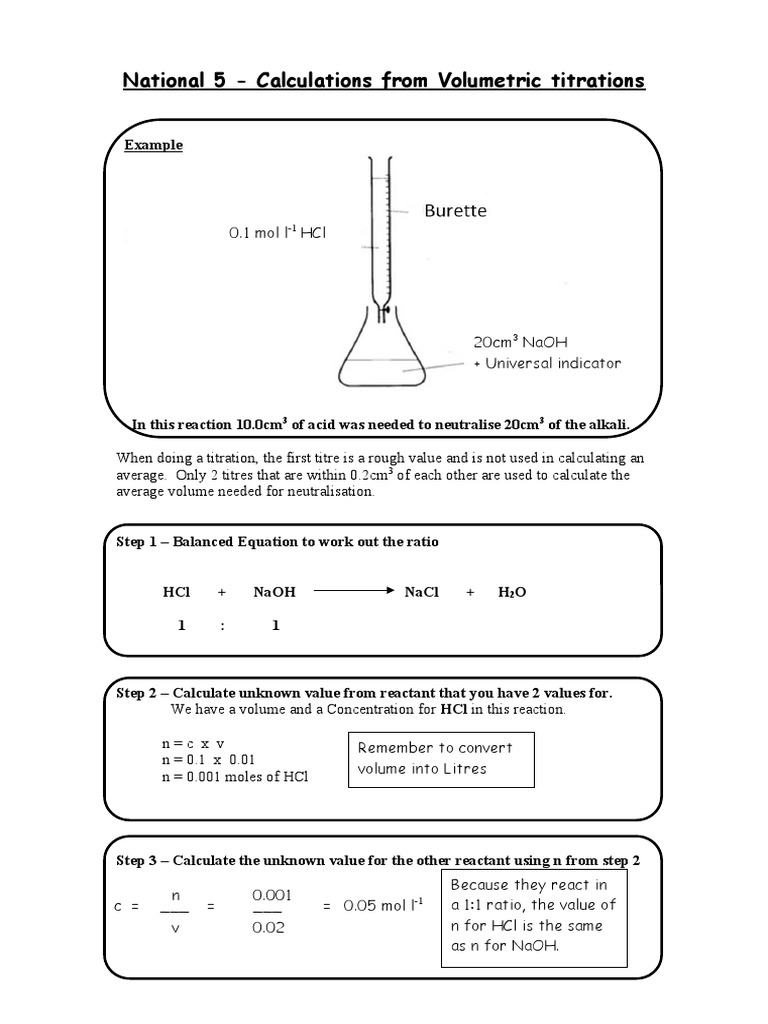 Volumetric Titration Calculations Guide | PDF | Acid | Hydroxide