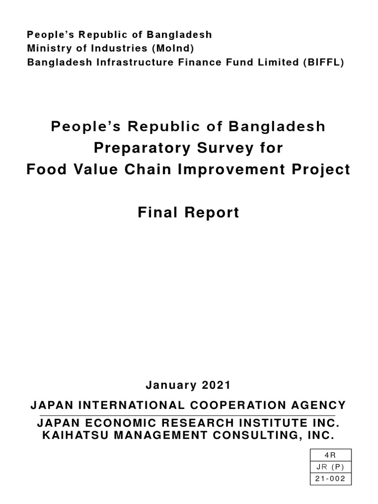 People s republic of bangladesh preparatory survey for food value chain