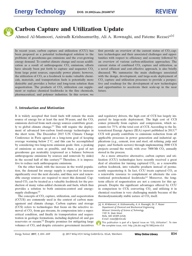 Carbon Capture and Utilization Overview | PDF | Science & Mathematics