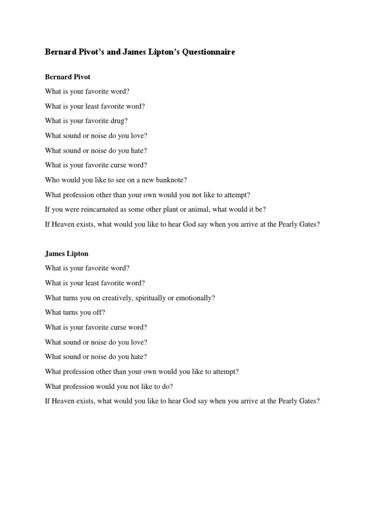 Bernard Pivot and James Lipton Questionnaires PDF