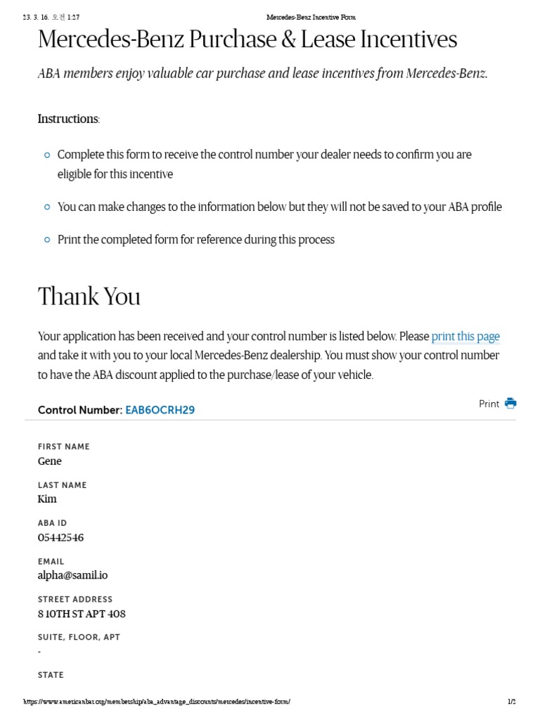 Mercedes-Benz Incentive Form | PDF