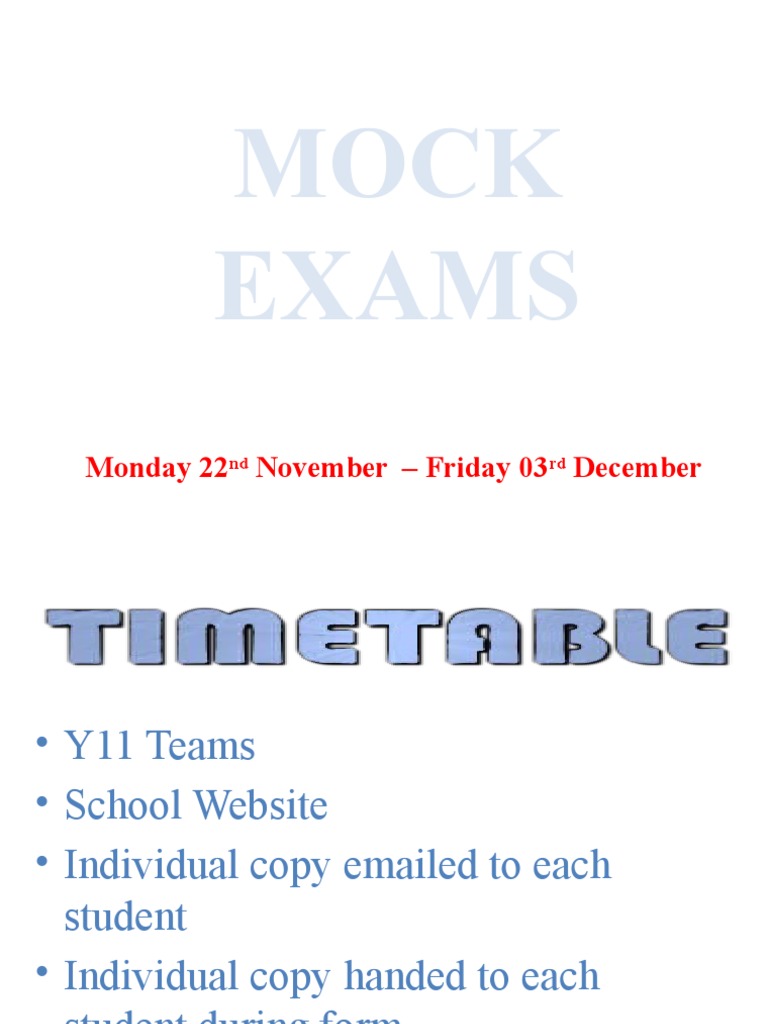 Y11 Mock Exam Schedule & Rules | PDF | Career & Growth