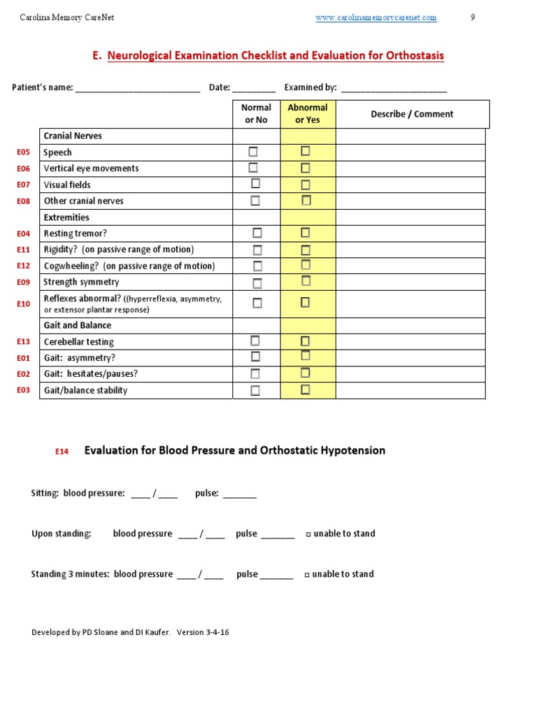 Neurological Examination Checklist PDF