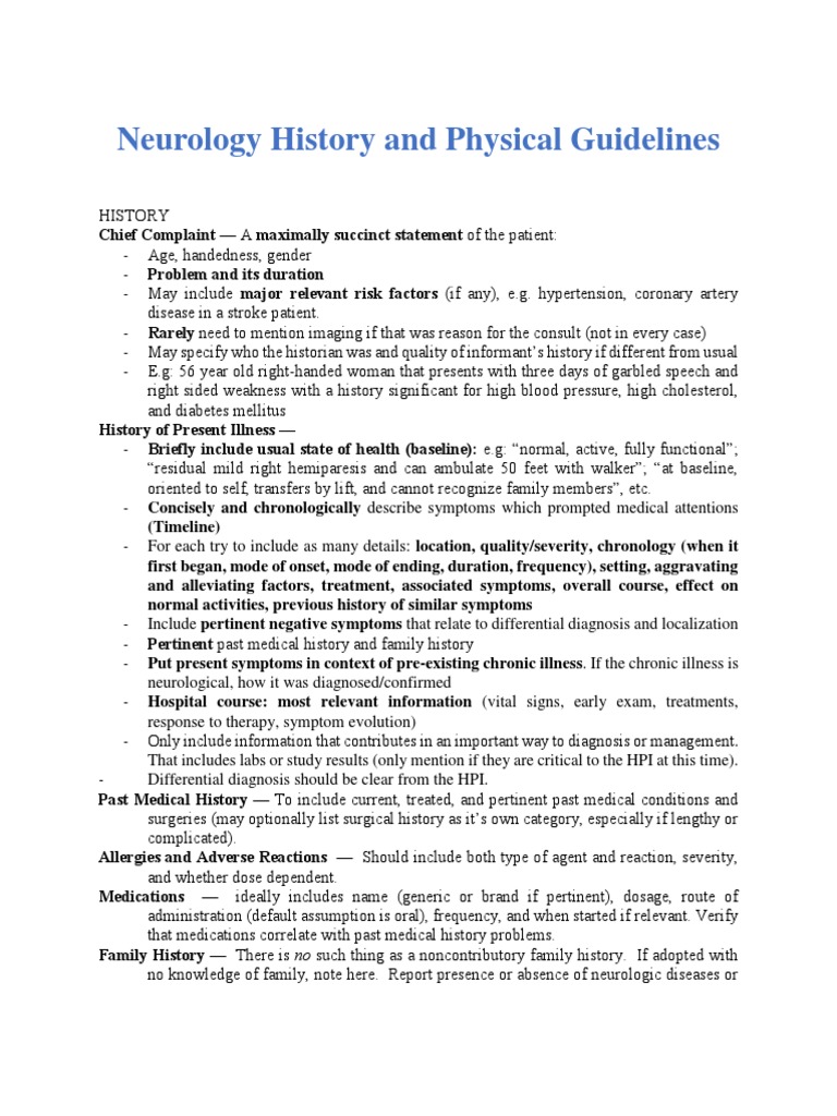 Neurology History and Physical Guidelines PDF Medical Diagnosis