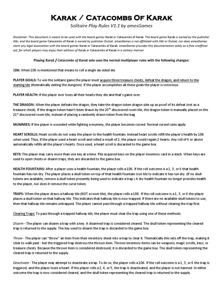 Karak & of Karak Solitaire Play Rules by Amesgames PDF