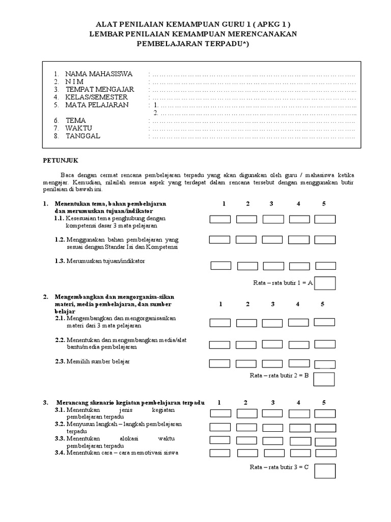 Format dan Penilaian APKG 1 dan 2 | PDF | Karier & Perkembangan | Seni