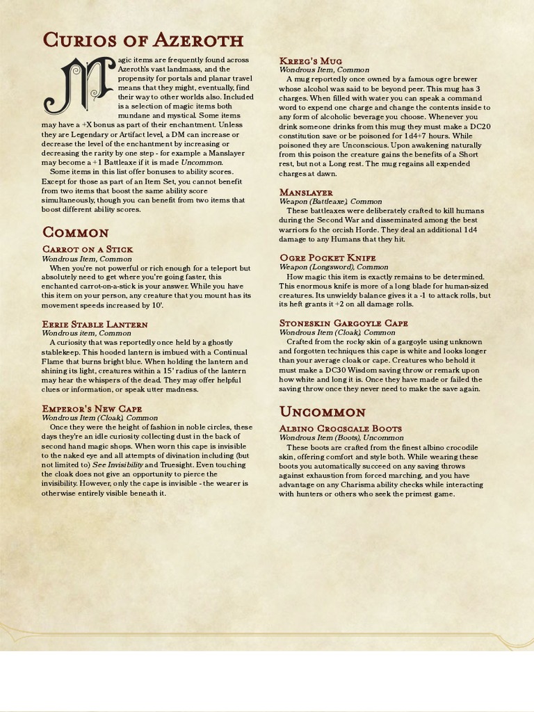 Magic Items of Azeroth Guide | PDF | Shield | Armour