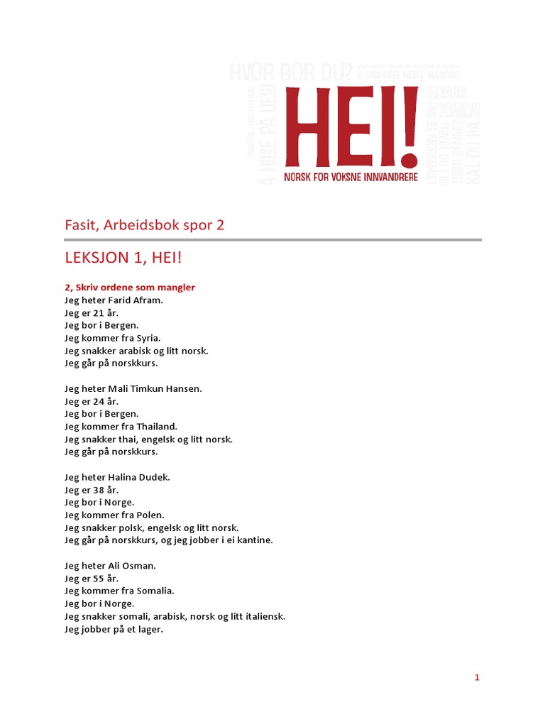 Fasit HEI A1 Spor 2 BM 200121 | PDF