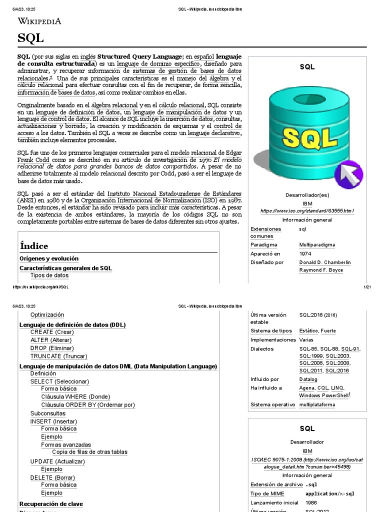 SQL - Wikipedia, La Enciclopedia Libre | PDF