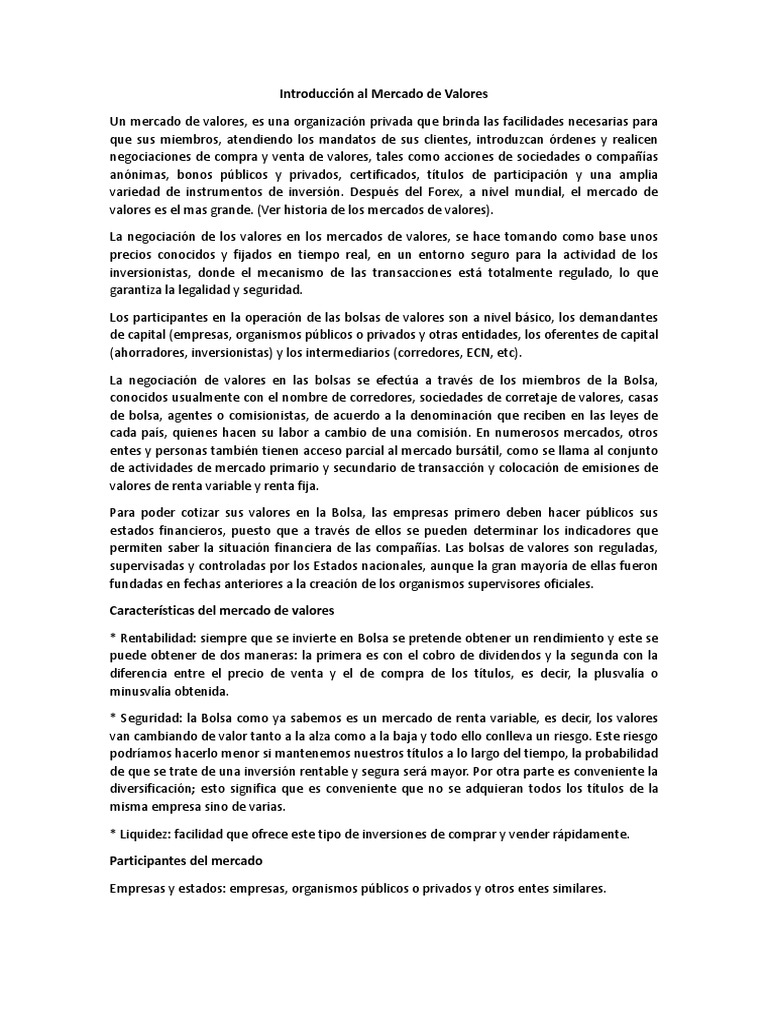 Introducción Al Mercado de Valores LECTURA | PDF | Bolsa de Nueva York ...