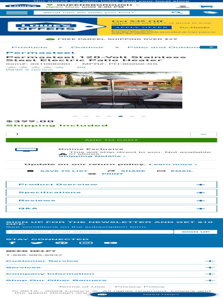 Permasteel 120Volt Stainless Steel Electric Patio Heater Lowe's Canada