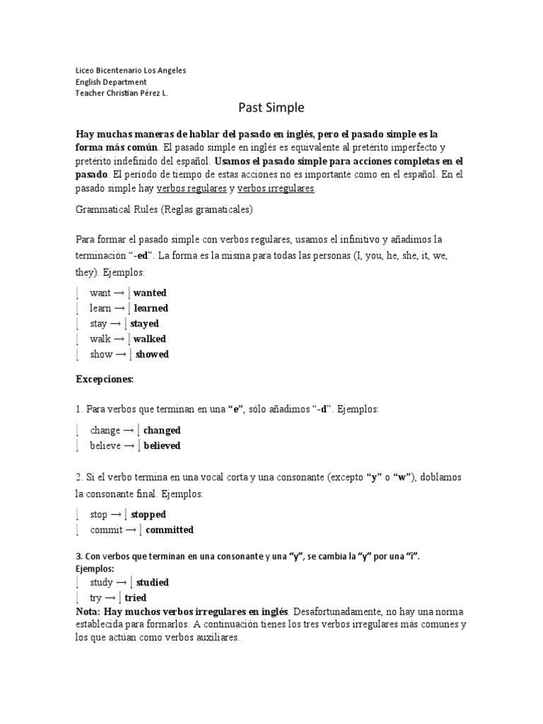 20 Past Tense | PDF | Verbo | Lingüística