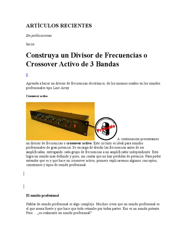 Crossover Activo 3 Vias Video Rockola | PDF