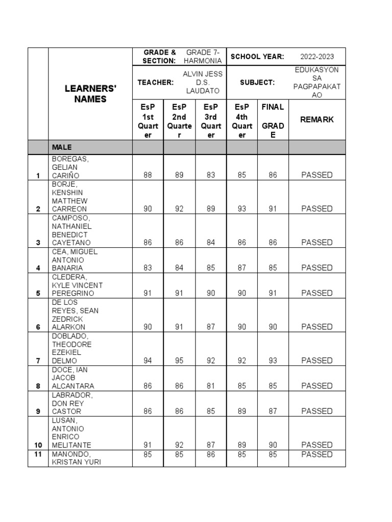 Grade 7 Student Performance Report | PDF