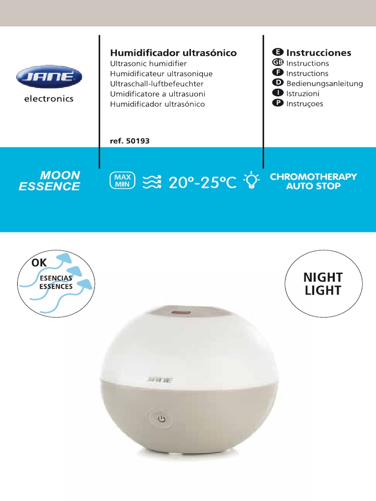 Instrucciones Humidificador Moon Essence de Jané | PDF