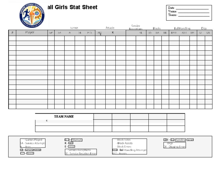 Volleyball Stats Sheet PDF
