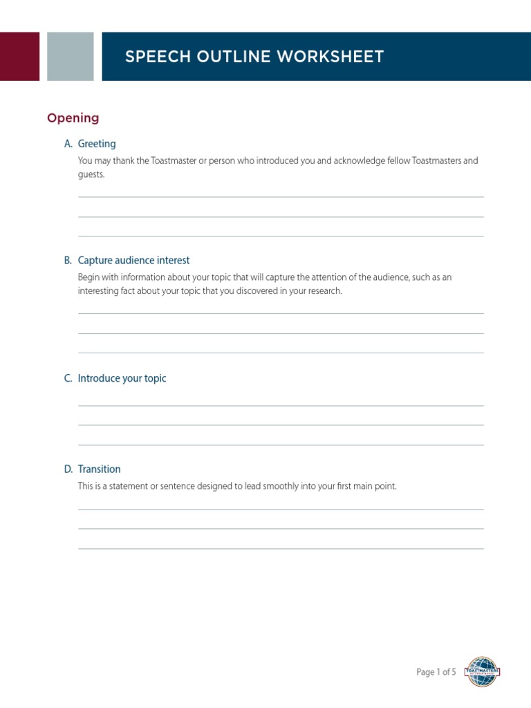 Speech Outline Worksheet | PDF