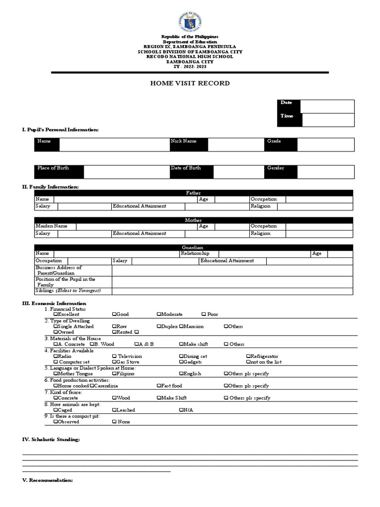 Home Visit Form 2023 | PDF