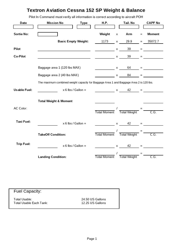 Cessna 152 Weight & Balance Guide | PDF