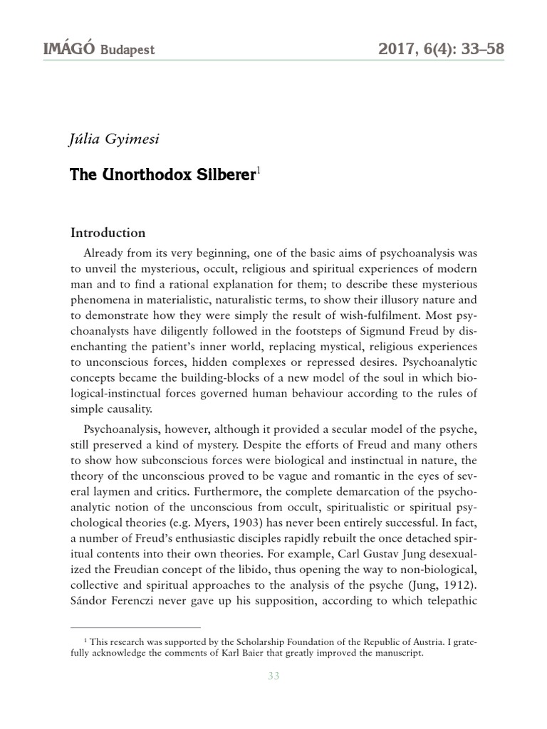 The Unorthodox Silberer. in Psychoanalys | PDF