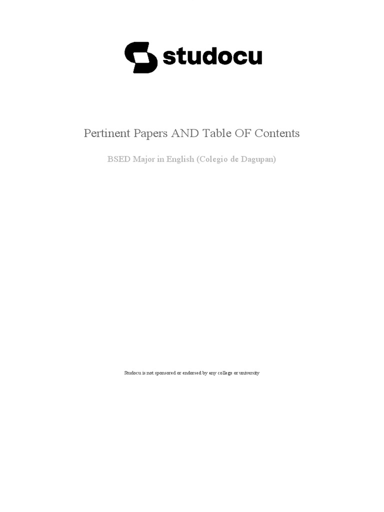 Pertinent papers and table of contents pdf