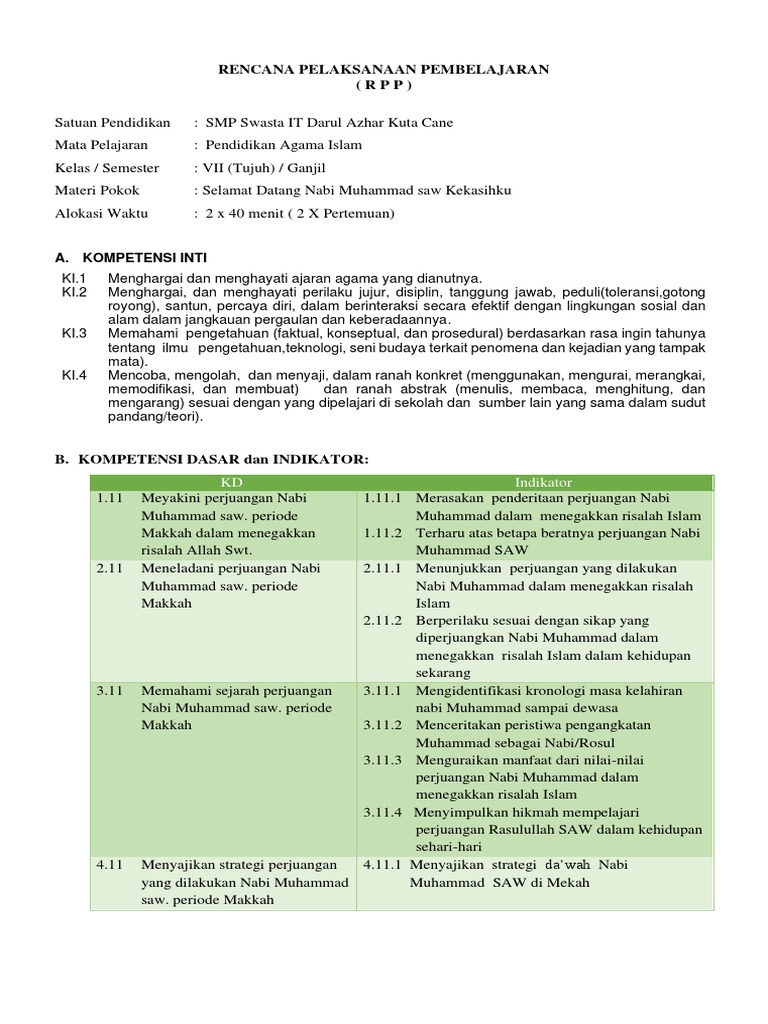 RPP Sejarah Nabi Muhammad Saw | PDF