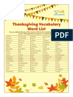 Thanksgiving Vocabulary Word List Chart