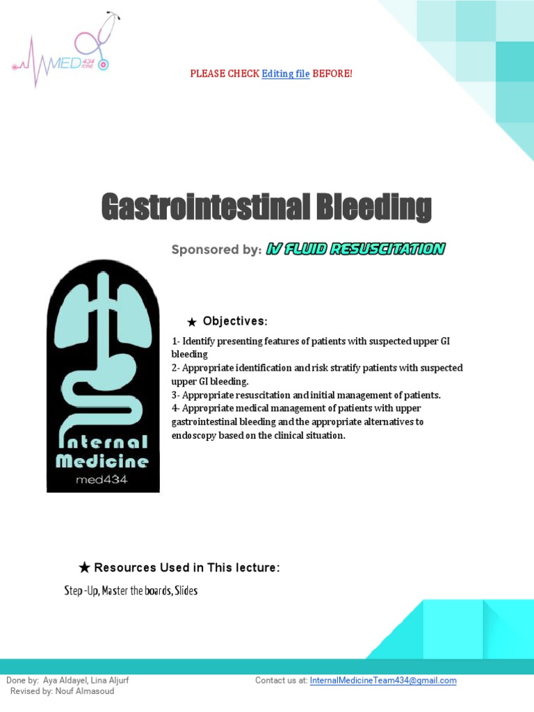 Upper GI Bleeding Management Guide | PDF | Causes Of Death | Tissue ...
