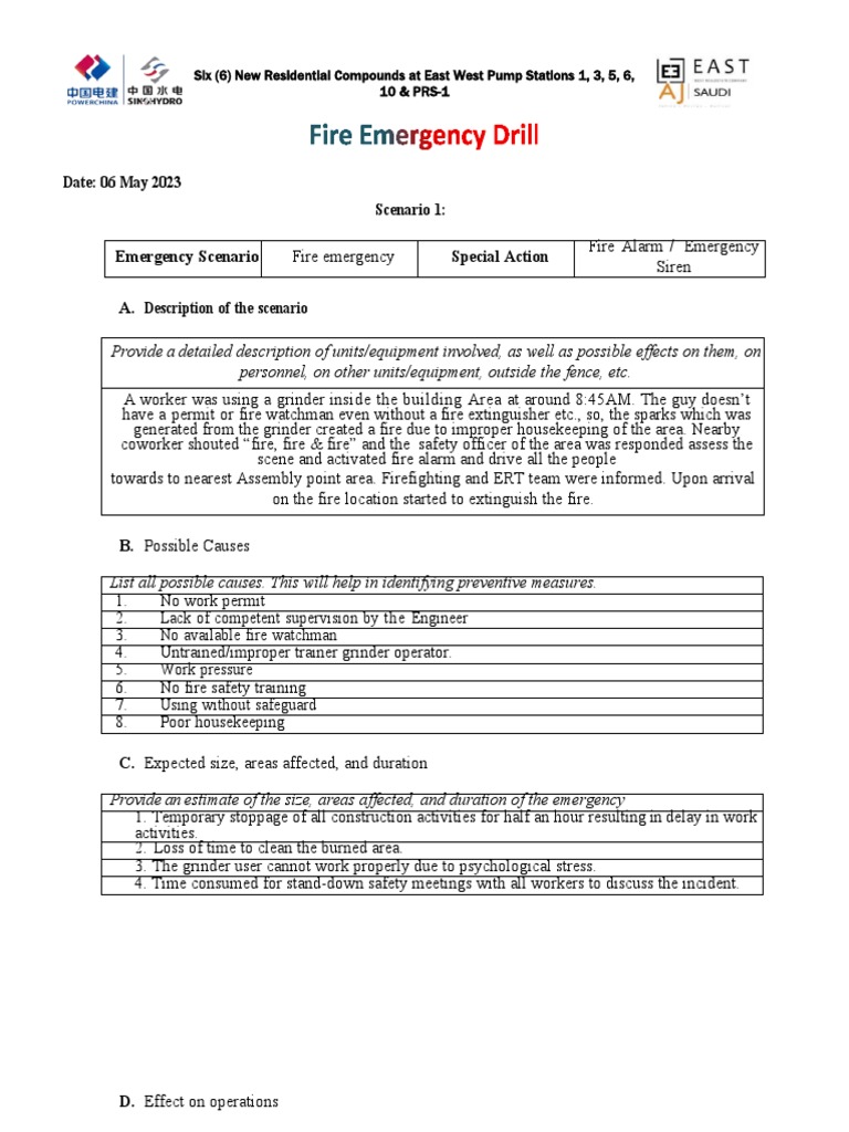 Emergency Fire Drill Scenerion PDF Security Guard Firefighting
