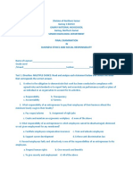 Final Examination in Business Ethics & Social Responsibilities