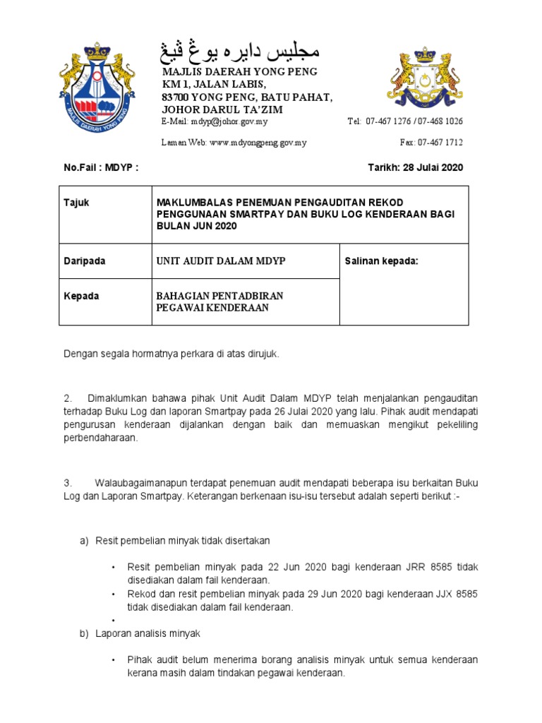 Report Buku Log Kenderaan | PDF