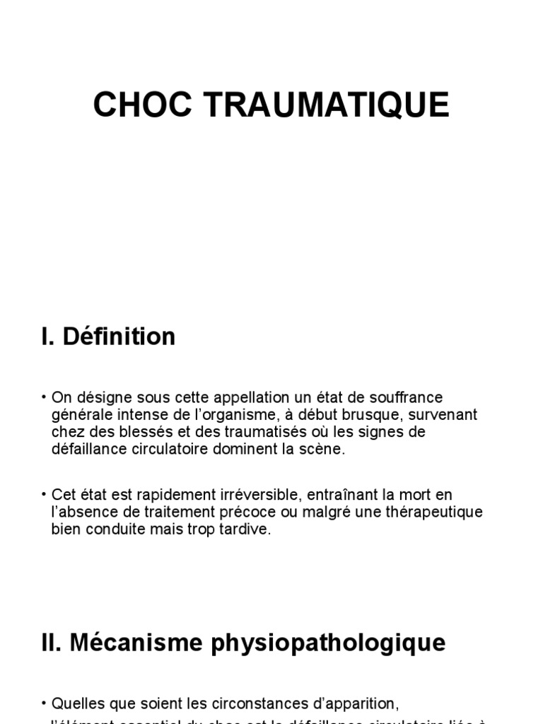 Comprendre Le Choc Traumatique PDF Sang tat De Choc Circulatoire
