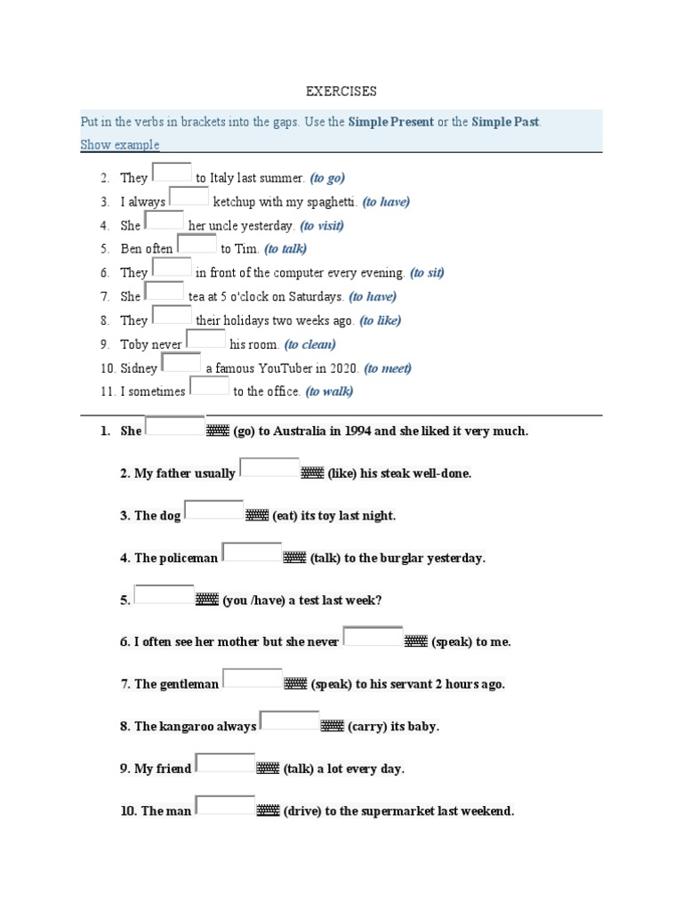 Present vs Past Simple Exercises | PDF