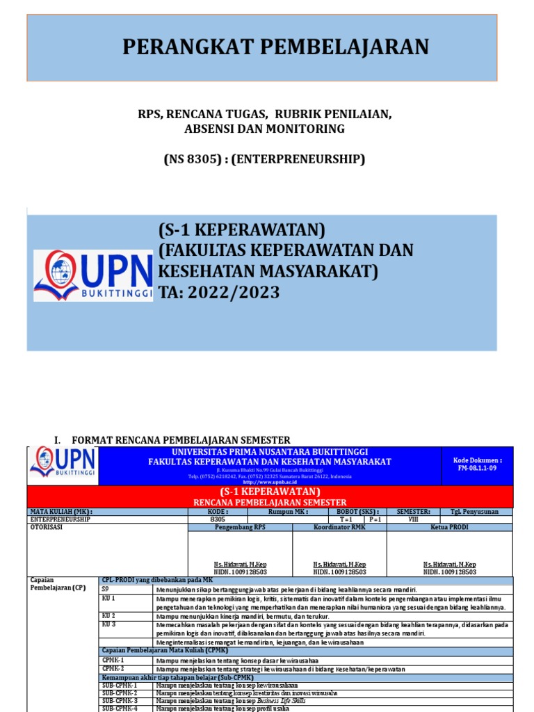 RPS Kewirausahaan S-1 Keperawatan | PDF