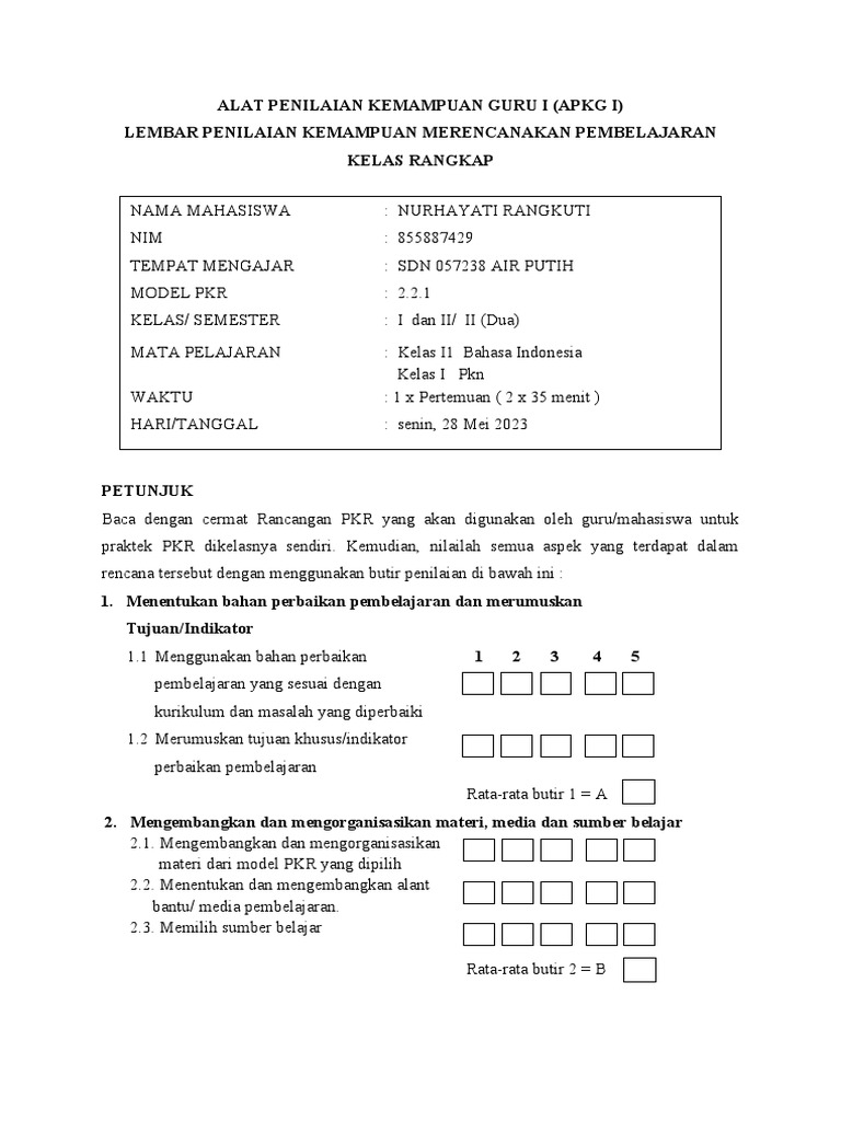 Apkg 1 Dan Apkg 2 Kelas Rangkap | PDF