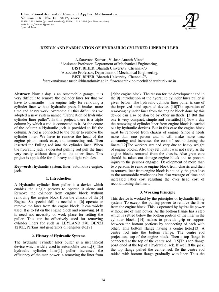 Design and Fabrication of Hydraulic Cylinder Liner Puller PDF