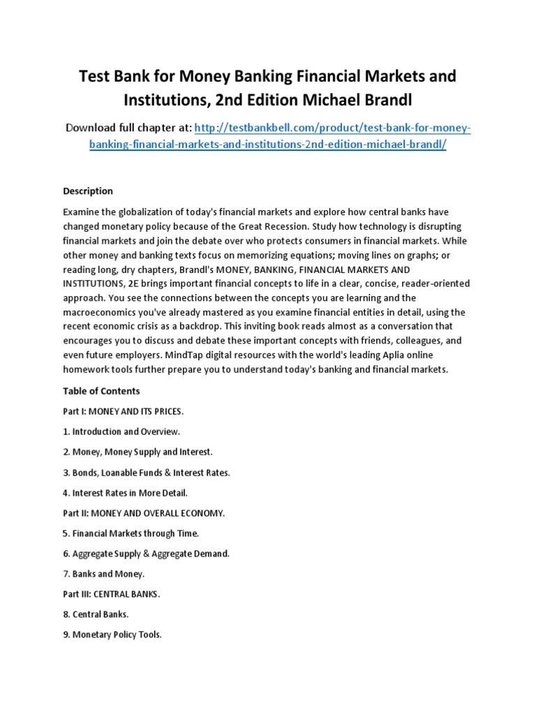 Test Bank For Money Banking Financial Markets and Institutions 2nd