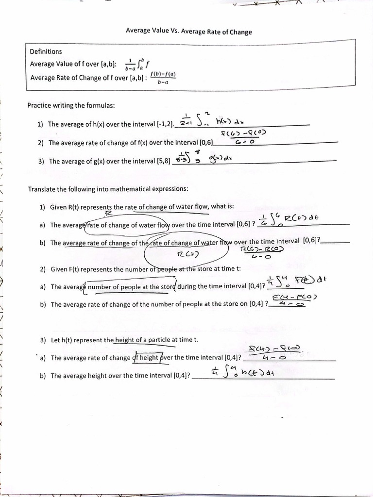 Average Value Vs Average Rate of Change Notes and FRQ | PDF