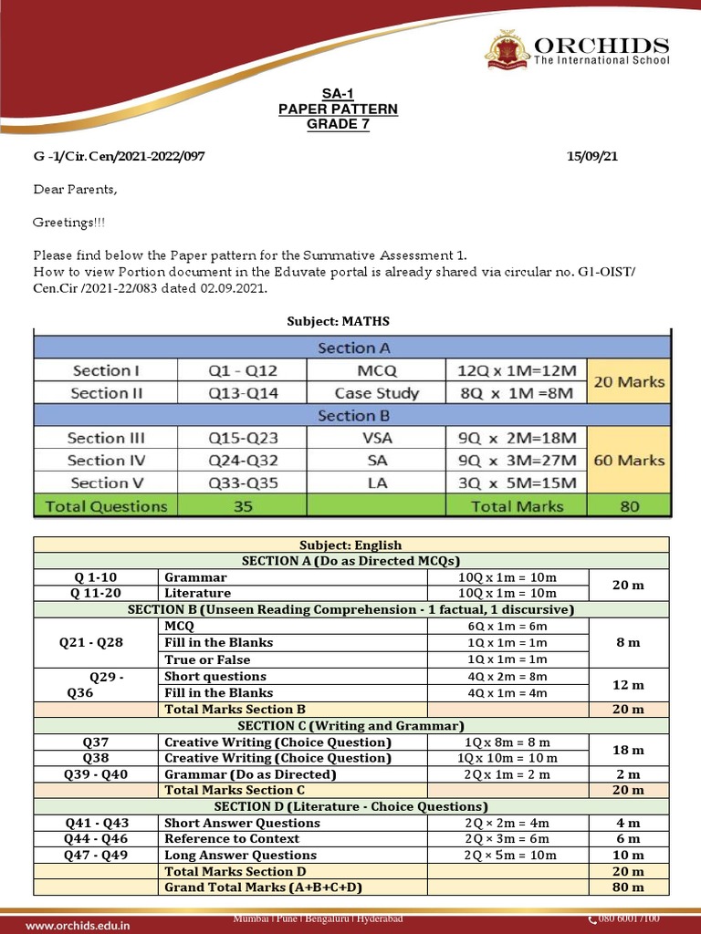 Sa-1 Paper Pattern-Grade 7 | PDF
