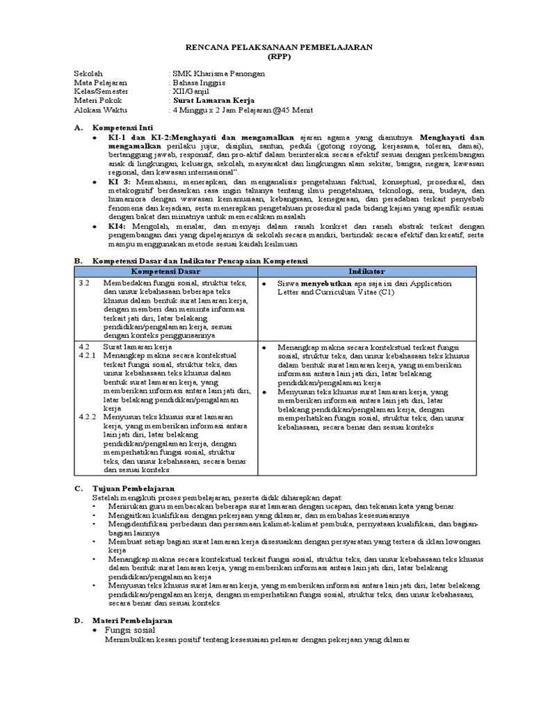 rpp job application letter kelas 12