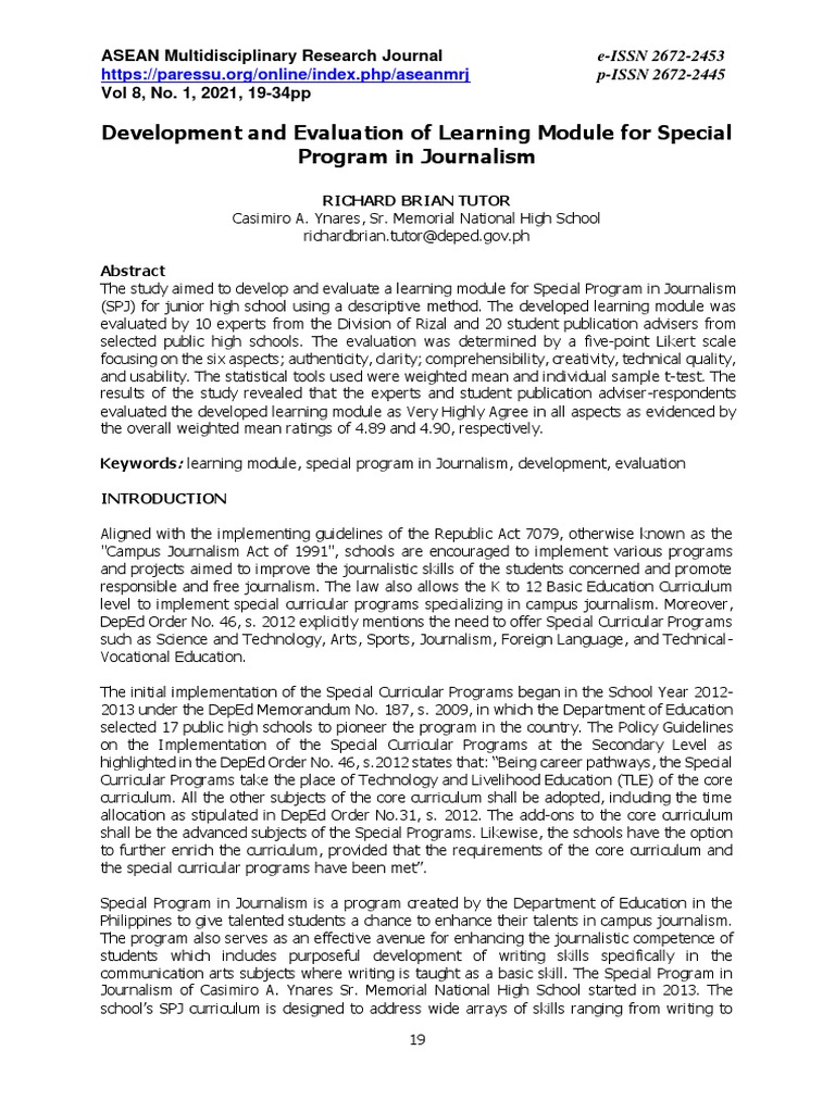 Learning Module for Journalism Program | PDF | Learning | Curriculum