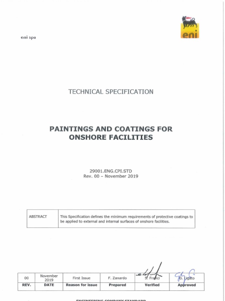 Eni Painting Standards for Onshore Facilities | PDF | Corrosion | Paint