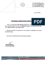 Vinayak Hospital Training Completion Certificate