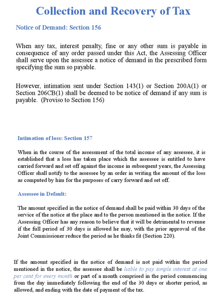 Unit 2 Collection and Recovery of Tax PDF Taxes Interest
