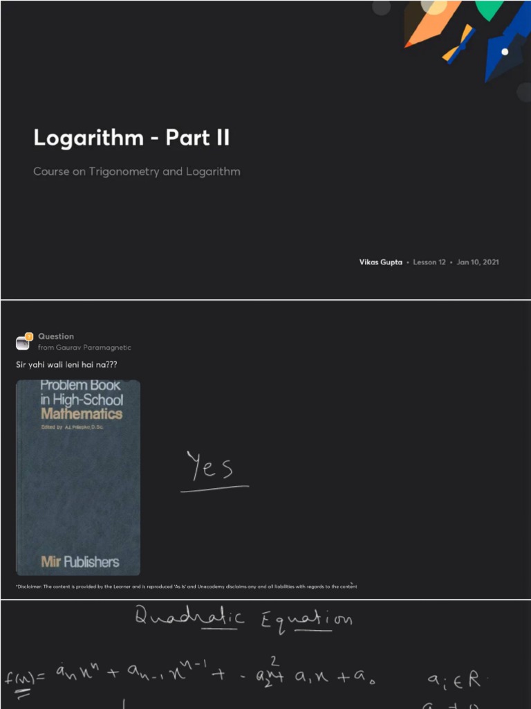 Logarithm Part Ii With Anno Pdf